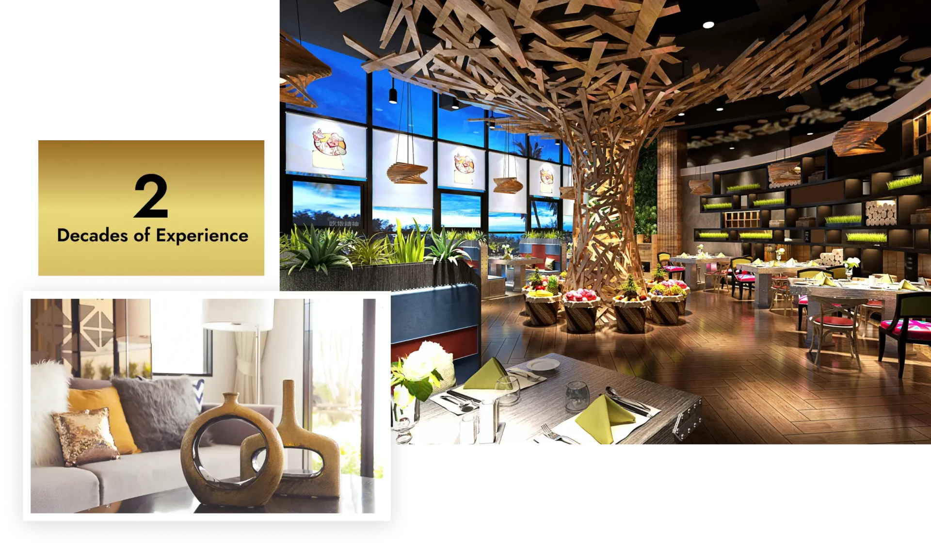 Modern restaurant interior design, two decades experience.