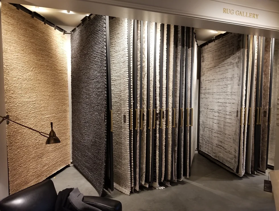 Rug gallery display, various textures.